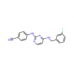 N#Cc1ccc(Nc2nccc(NCc3cccc(F)c3)n2)cc1 ZINC000473249370