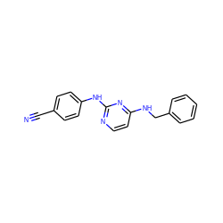 N#Cc1ccc(Nc2nccc(NCc3ccccc3)n2)cc1 ZINC000005934214