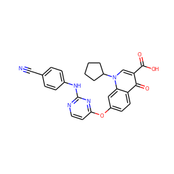 N#Cc1ccc(Nc2nccc(Oc3ccc4c(=O)c(C(=O)O)cn(C5CCCC5)c4c3)n2)cc1 ZINC000473133100