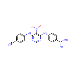 N#Cc1ccc(Nc2ncnc(Nc3ccc(C(=N)N)cc3)c2[N+](=O)[O-])cc1 ZINC000473151909