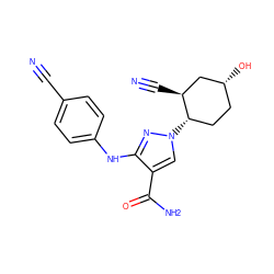 N#Cc1ccc(Nc2nn([C@H]3CC[C@@H](O)C[C@@H]3C#N)cc2C(N)=O)cc1 ZINC000221140868