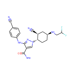 N#Cc1ccc(Nc2nn([C@H]3CC[C@H](NCC(F)F)C[C@@H]3C#N)cc2C(N)=O)cc1 ZINC000205000826