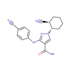 N#Cc1ccc(Nc2nn([C@H]3CCCC[C@@H]3C#N)cc2C(N)=O)cc1 ZINC000205062750