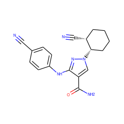 N#Cc1ccc(Nc2nn([C@H]3CCCC[C@H]3C#N)cc2C(N)=O)cc1 ZINC000205062789