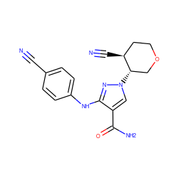 N#Cc1ccc(Nc2nn([C@H]3COCC[C@@H]3C#N)cc2C(N)=O)cc1 ZINC000221182127