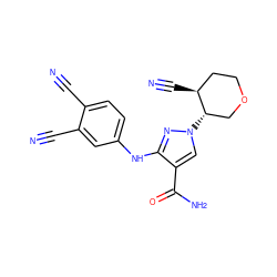 N#Cc1ccc(Nc2nn([C@H]3COCC[C@@H]3C#N)cc2C(N)=O)cc1C#N ZINC001772642351