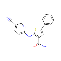 N#Cc1ccc(Nc2sc(-c3ccccc3)cc2C(N)=O)nc1 ZINC000141636087