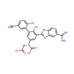 N#Cc1ccc(O)c(-c2cc([C@@H](CC(=O)O)C(=O)O)cc(-c3nc4cc(C(=N)N)ccc4[nH]3)c2O)c1 ZINC000014956782