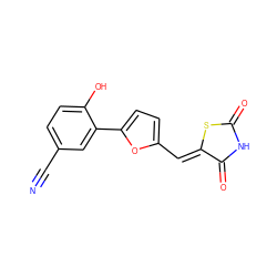 N#Cc1ccc(O)c(-c2ccc(/C=C3\SC(=O)NC3=O)o2)c1 ZINC000035962295