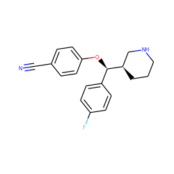 N#Cc1ccc(O[C@H](c2ccc(F)cc2)[C@@H]2CCCNC2)cc1 ZINC000013530752