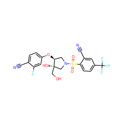 N#Cc1ccc(O[C@H]2CN(S(=O)(=O)c3ccc(C(F)(F)F)cc3C#N)C[C@@]2(O)CO)cc1F ZINC001772572844