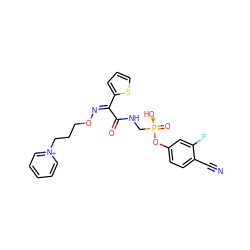 N#Cc1ccc(O[P@](=O)(O)CNC(=O)/C(=N\OCCC[n+]2ccccc2)c2cccs2)cc1F ZINC000072175198