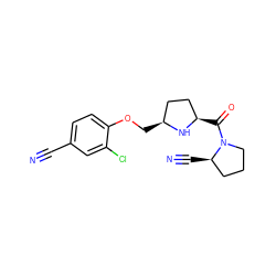 N#Cc1ccc(OC[C@H]2CC[C@@H](C(=O)N3CCC[C@H]3C#N)N2)c(Cl)c1 ZINC000014947552