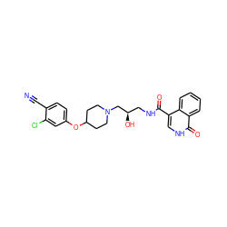 N#Cc1ccc(OC2CCN(C[C@H](O)CNC(=O)c3c[nH]c(=O)c4ccccc34)CC2)cc1Cl ZINC000095562249