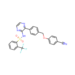 N#Cc1ccc(OCc2ccc(-c3nccnc3NS(=O)(=O)c3ccccc3C(F)(F)F)cc2)cc1 ZINC000118911191