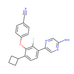 N#Cc1ccc(Oc2c(C3CCC3)ccc(-c3cnc(N)cn3)c2F)cc1 ZINC000224570272