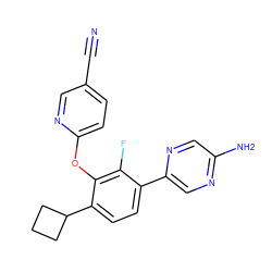 N#Cc1ccc(Oc2c(C3CCC3)ccc(-c3cnc(N)cn3)c2F)nc1 ZINC000224551882