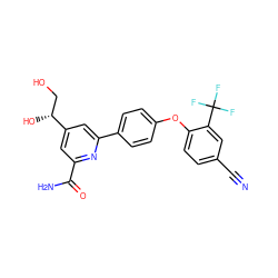N#Cc1ccc(Oc2ccc(-c3cc([C@H](O)CO)cc(C(N)=O)n3)cc2)c(C(F)(F)F)c1 ZINC000114591505