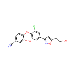 N#Cc1ccc(Oc2ccc(-c3cc(CCO)on3)cc2Cl)c(O)c1 ZINC000096271642