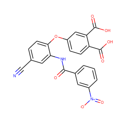 N#Cc1ccc(Oc2ccc(C(=O)O)c(C(=O)O)c2)c(NC(=O)c2cccc([N+](=O)[O-])c2)c1 ZINC000013580656