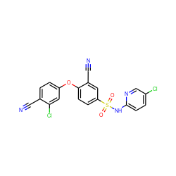 N#Cc1ccc(Oc2ccc(S(=O)(=O)Nc3ccc(Cl)cn3)cc2C#N)cc1Cl ZINC000473228972