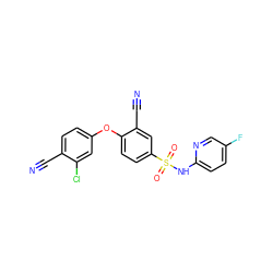 N#Cc1ccc(Oc2ccc(S(=O)(=O)Nc3ccc(F)cn3)cc2C#N)cc1Cl ZINC000220440545