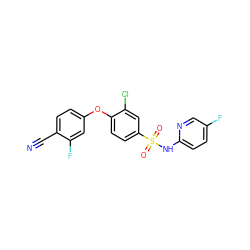 N#Cc1ccc(Oc2ccc(S(=O)(=O)Nc3ccc(F)cn3)cc2Cl)cc1F ZINC000473224153