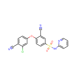 N#Cc1ccc(Oc2ccc(S(=O)(=O)Nc3ccccn3)cc2C#N)cc1Cl ZINC000473194465