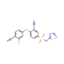 N#Cc1ccc(Oc2ccc(S(=O)(=O)Nc3ncns3)cc2C#N)cc1Cl ZINC001772620890