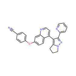 N#Cc1ccc(Oc2ccc3c(-c4c(-c5ccccn5)nn5c4CCC5)ccnc3c2)cc1 ZINC000014976417