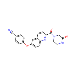 N#Cc1ccc(Oc2ccc3nc(C(=O)N4CCNC(=O)C4)ccc3c2)cc1 ZINC000584599210