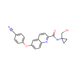 N#Cc1ccc(Oc2ccc3nc(C(=O)NC4(CO)CC4)ccc3c2)cc1 ZINC000584629294