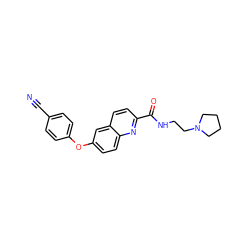 N#Cc1ccc(Oc2ccc3nc(C(=O)NCCN4CCCC4)ccc3c2)cc1 ZINC000584630376