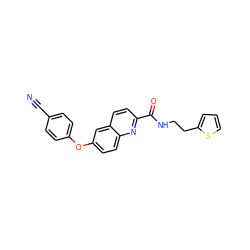 N#Cc1ccc(Oc2ccc3nc(C(=O)NCCc4cccs4)ccc3c2)cc1 ZINC000584629430