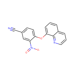 N#Cc1ccc(Oc2cccc3cccnc23)c([N+](=O)[O-])c1 ZINC000000233155