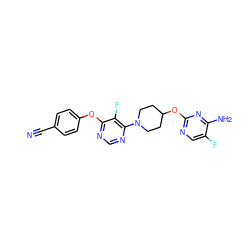 N#Cc1ccc(Oc2ncnc(N3CCC(Oc4ncc(F)c(N)n4)CC3)c2F)cc1 ZINC000049036640