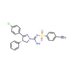 N#Cc1ccc(S(=O)(=O)/N=C(\N)N2C[C@H](c3ccccc3)C(c3ccc(Cl)cc3)=N2)cc1 ZINC000040391586