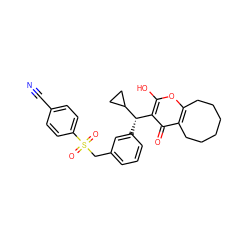 N#Cc1ccc(S(=O)(=O)Cc2cccc([C@@H](c3c(O)oc4c(c3=O)CCCCCC4)C3CC3)c2)cc1 ZINC000100904953