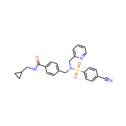 N#Cc1ccc(S(=O)(=O)N(Cc2ccc(C(=O)NCC3CC3)cc2)Cc2ccccn2)cc1 ZINC000049112108