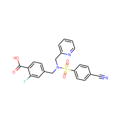 N#Cc1ccc(S(=O)(=O)N(Cc2ccc(C(=O)O)c(F)c2)Cc2ccccn2)cc1 ZINC000049035568