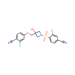 N#Cc1ccc(S(=O)(=O)N2CC(O)(COc3ccc(C#N)c(Cl)c3)C2)c(Cl)c1 ZINC000169330773