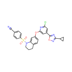 N#Cc1ccc(S(=O)(=O)N2CCCc3ccc(Oc4cc(-c5nc(C6CC6)no5)cc(Cl)n4)cc32)cc1 ZINC000103264566