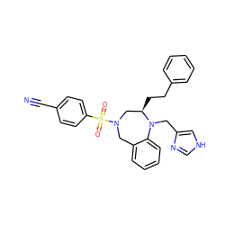 N#Cc1ccc(S(=O)(=O)N2Cc3ccccc3N(Cc3c[nH]cn3)[C@H](CCc3ccccc3)C2)cc1 ZINC000025981712