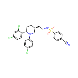 N#Cc1ccc(S(=O)(=O)NCC[C@@H]2CC[C@@H](c3ccc(Cl)cc3Cl)N(c3ccc(Cl)cc3)C2)cc1 ZINC000049756368