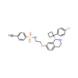 N#Cc1ccc(S(=O)(=O)NCCOc2ccc3c(c2)[C@H](C2(c4ccc(Cl)cc4)CCC2)NCC3)cc1 ZINC000114980430