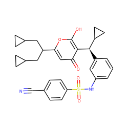 N#Cc1ccc(S(=O)(=O)Nc2cccc([C@@H](c3c(O)oc(C(CC4CC4)CC4CC4)cc3=O)C3CC3)c2)cc1 ZINC000100830351