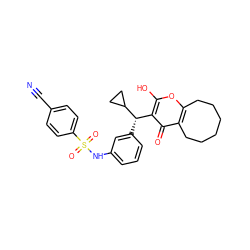 N#Cc1ccc(S(=O)(=O)Nc2cccc([C@@H](c3c(O)oc4c(c3=O)CCCCCC4)C3CC3)c2)cc1 ZINC000100764717