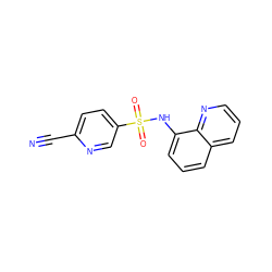 N#Cc1ccc(S(=O)(=O)Nc2cccc3cccnc23)cn1 ZINC000195440250