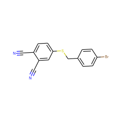 N#Cc1ccc(SCc2ccc(Br)cc2)cc1C#N ZINC000095558437