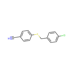 N#Cc1ccc(SCc2ccc(Cl)cc2)cc1 ZINC000095559952